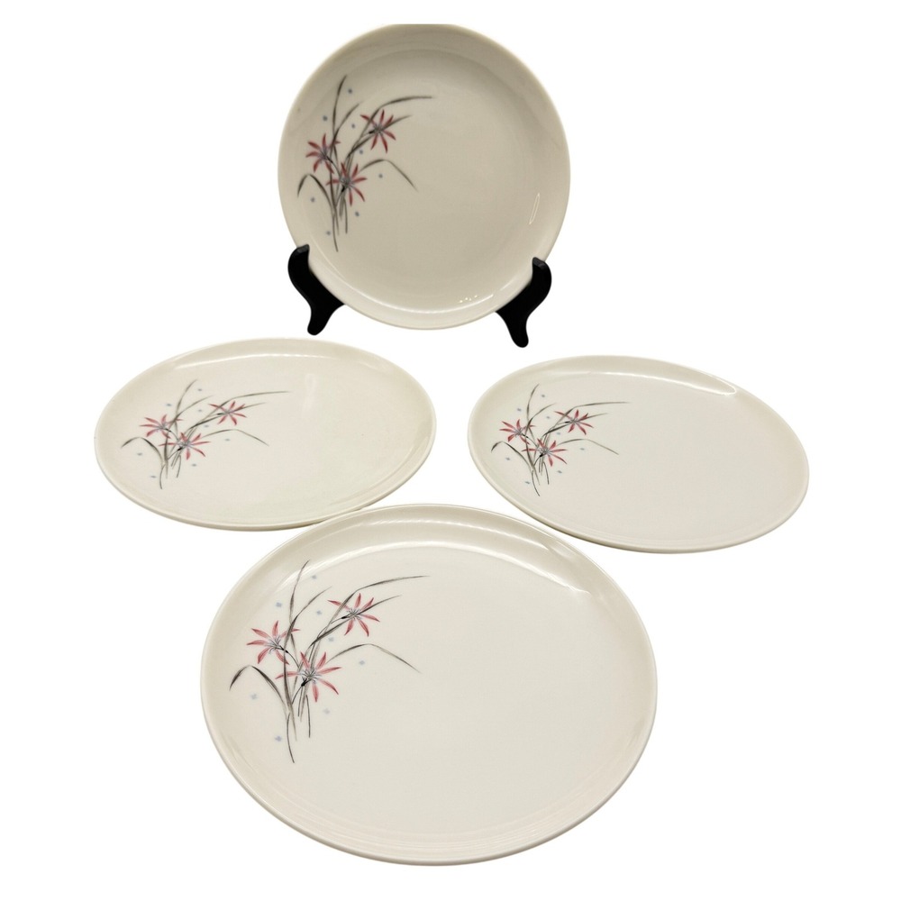 Syracuse Carefree Flame Lily Bread Butter Plates Set of 4 Mid Century Modern USA